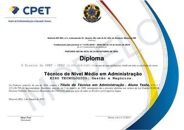 Modelo de diploma do Curso Técnico em Administração