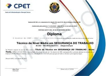Modelo de diploma do Curso Técnico em Segurança do Trabalho
